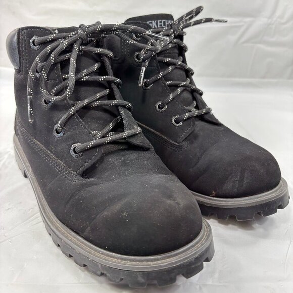 Sketchers Boys Mecca Bunkhouse Black Synthetic Ankle Work Boots - Picture 1 of 12